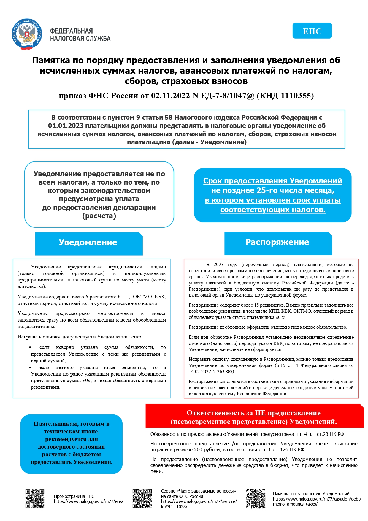 Уведомление по налогам и взносам в 2023 году сроки образец заполнения